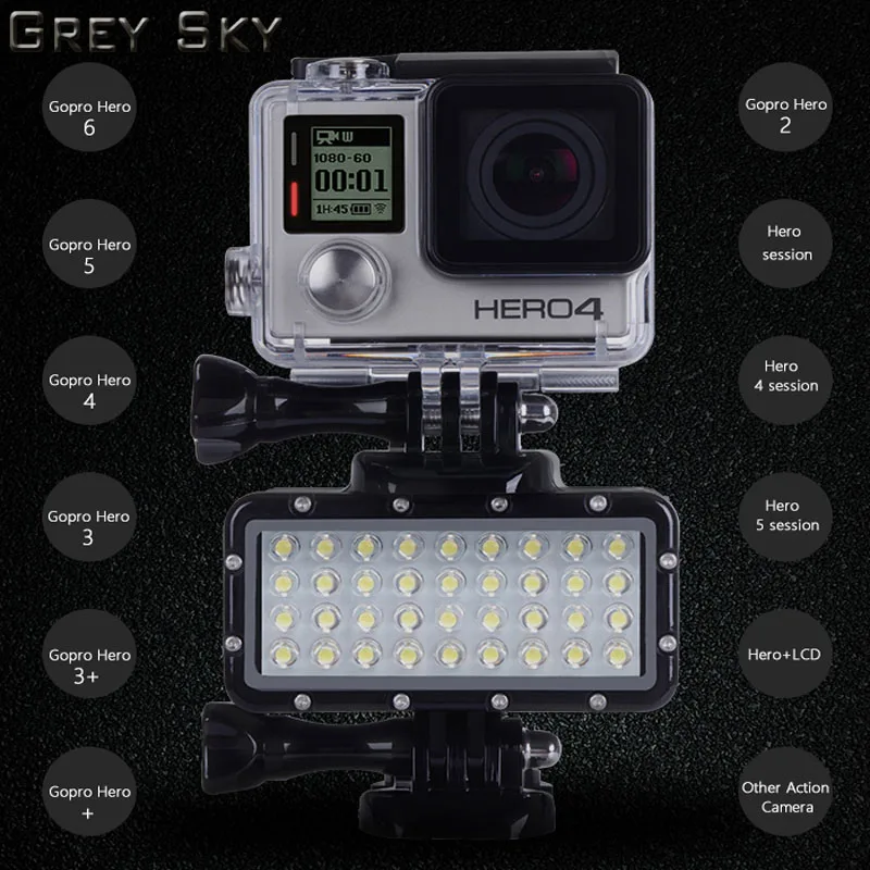 Hero 5 36 светодиодный фонарик для дайвинга водонепроницаемый светильник+ 1* набор батарей для Gopro 7 6 5 4 Xiaomi Yi 4K+ Lite mijia SJCAM SJ8 аксессуары