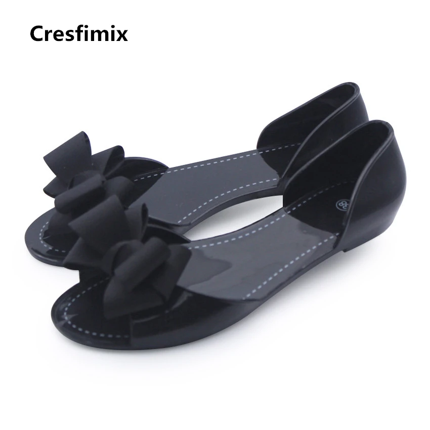 

Des Sandales Women Fashion Black Bow Tie Jelly Sandals Lady Spring & Summer Waterproof Light Weight Sandals Cool Sandals E230