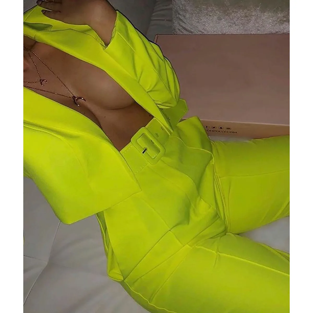 2019 Fashion Neon Yellow Women Blazer Formal OL Blazer Feminino Sexy Slim Short Girl Coat Solid Autumn Notched Women Blazer