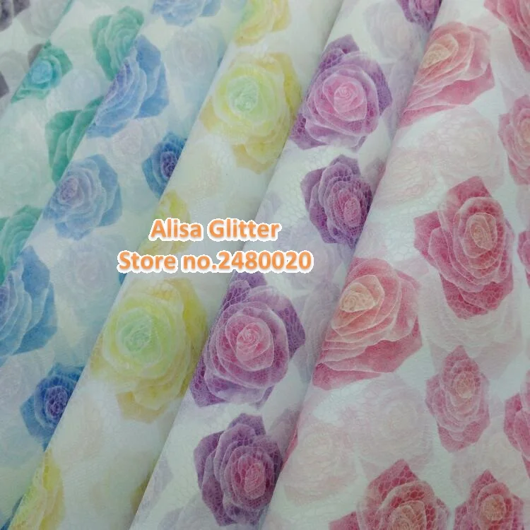 

6PCS 21x29cm Faux Leather Fabric Printed ROSE LACE Leather Pu leather Fabric For Bow DIY Wallpaper B28