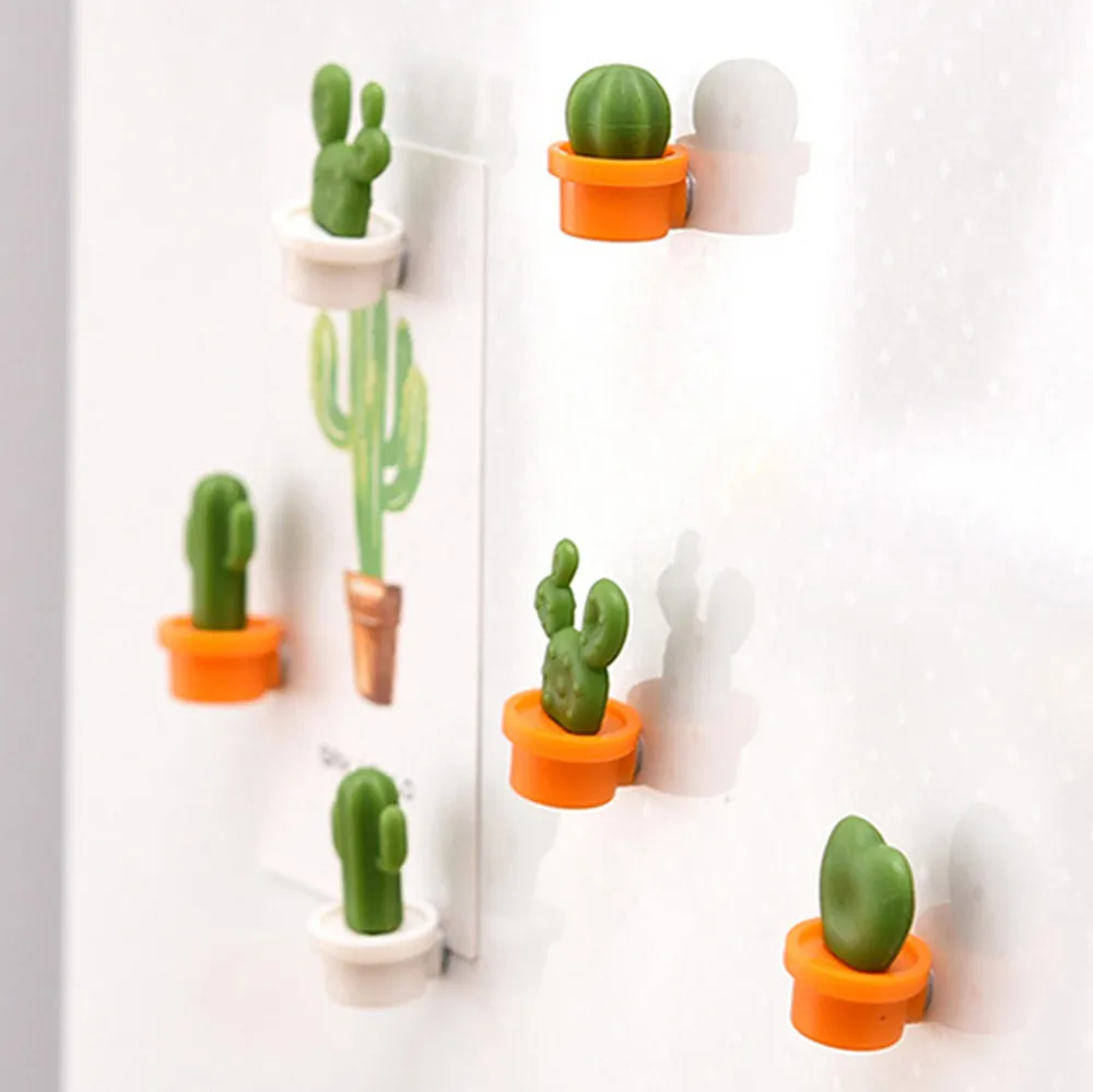 6pcs Cactus Fridge Sticker Magnets Patch Fridge Decal Cute Succulent Plant Magnet Button Cactus Refrigerator Message Sticker