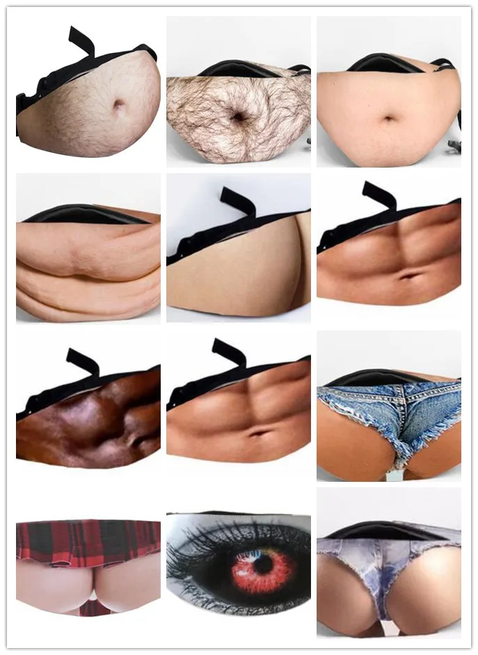 

15 style 3D Simulation Novelty Men Dad Bod Bag Hairy Beer Fat Belly Waist Unisex Bags Funny Coin Purse Flesh Colored Waist Packs