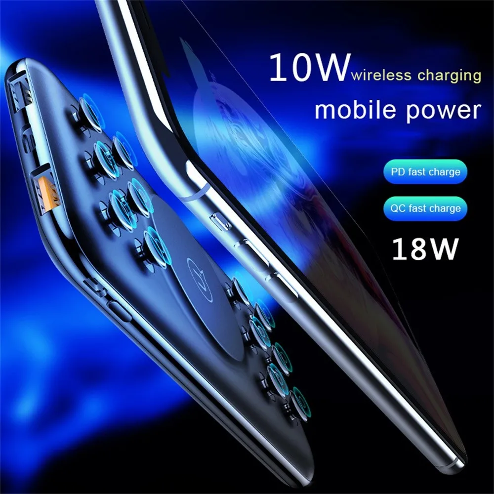 Цена USAMS большой емкости 10000 mAh power Bank QC3.0 18 W повербанк PD безпроводная зарядка iphone устройство 10 W быстрая зарядка внешний аккумулятор портативное з...