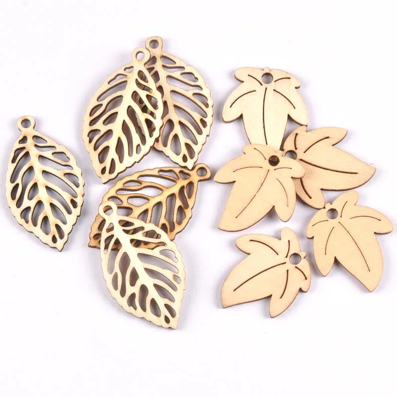 

20pcs Leaf/leaves pattern charm pendant Natural wooden Scrapbooking Carft for Home decoration diy embellishment MT1874