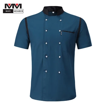 

Men Women Mesh Patchwork Breathable Chef Jackets Double Breasted Catering Restaurant Kitchen Work Clothes Waiter Uniforms Aprons