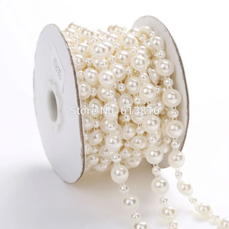 

10 Yards 1 Rows Sewing Accessories 5mm+10mm Bright half round Pearls Mesh Trimming Cup Chain For Bags Design,fashion accessories