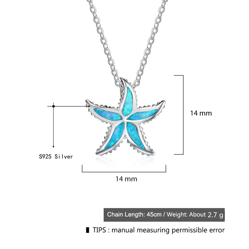 925 пробы серебристо-голубой опал ожерелье с подвеской Морская звезда океана ожерелья в виде животных украшения для Для женщин подарок для
