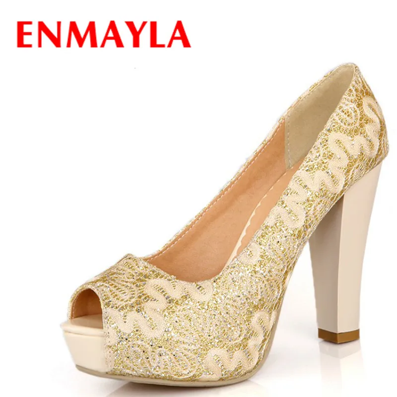 Enmayla Sexy Peep Toe Sequined High Heels Pumps Women Bling Gold
