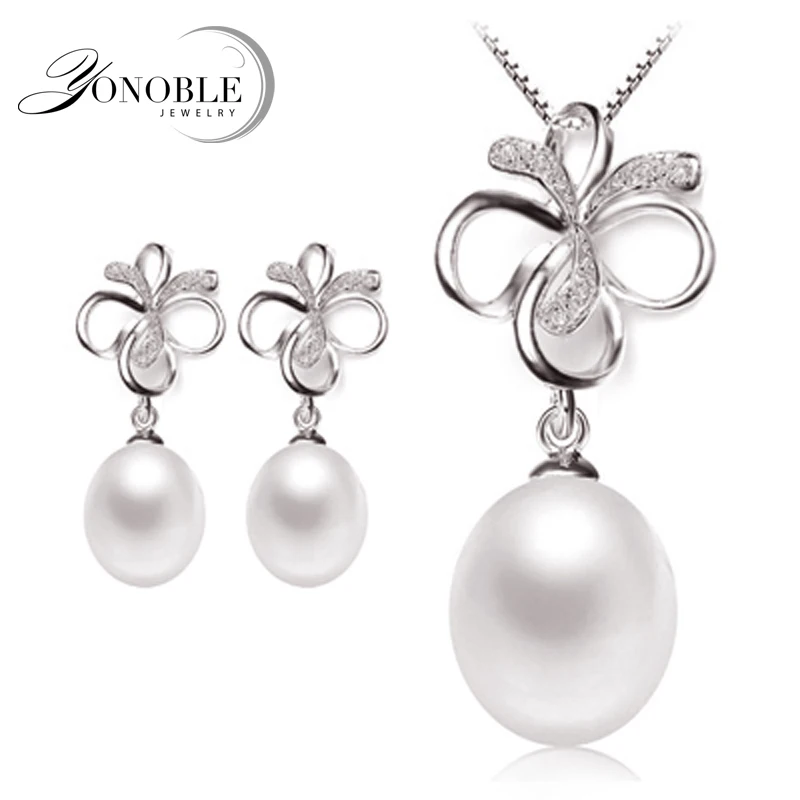 

Real Natural Pearl Set for women Freshwater Pearl Jewelry Sets 925 Sterling Silver Earring Pendant 45cm Birthday Gift