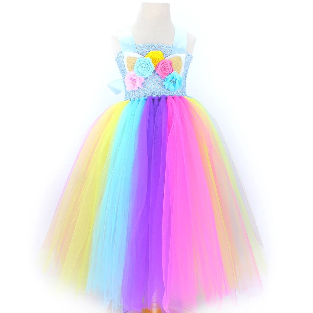 

New arrival baby girls unicorn party tutu dress beautiful flower girls birthday party costumes kids dresses for girls photo prop