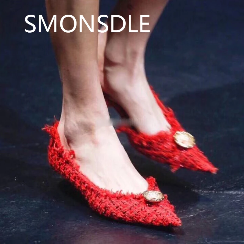 

2018 Spring Summer Fashion Genuine Leather Costume Women Wedding Shoes Metal Pointed Toe Slip On Thin Heels Pumps Shoes Woman