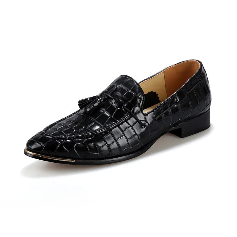 Homens Escorregar Couro De red No Apontado blue Deslizamento Dos Jacaré Black Sapatas Dedo Franja yellow Ocasional Sapatos Em Mocassins A0X4w
