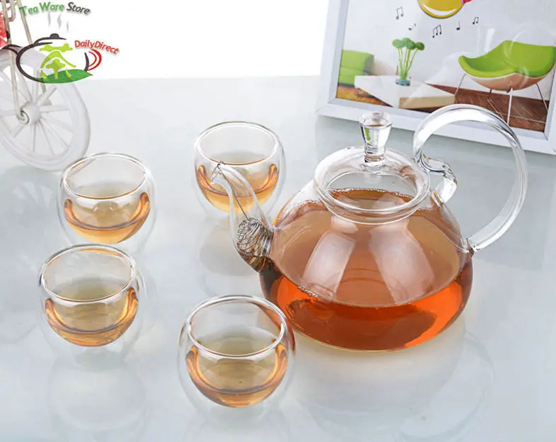 1x Clear Glass Tea Set 20fl.oz 600ml Heat Resistant High Handle Glass