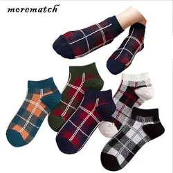 Morematch 5 цветов, женские короткие носки, Классические хлопковые носки в клетку, стильные носки до щиколотки для колледжа