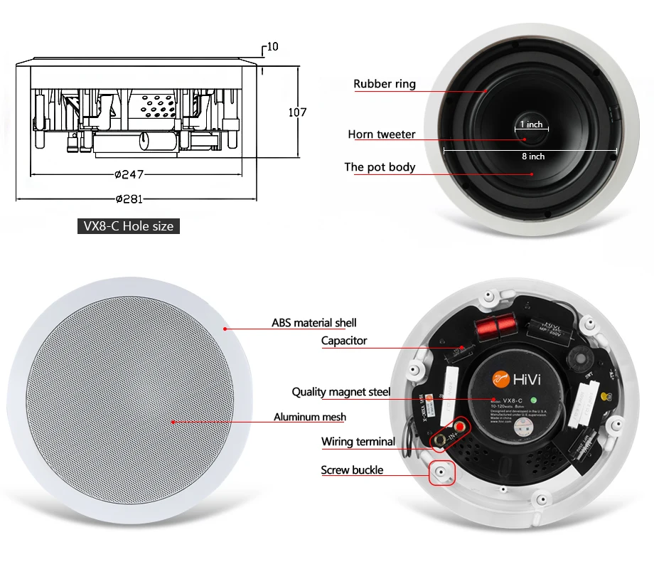 OUPUSHI VX8-C bluetooth потолочный динамик 10-120 Вт Высокое качество с басами и высокими частотами домашний фоновый динамик