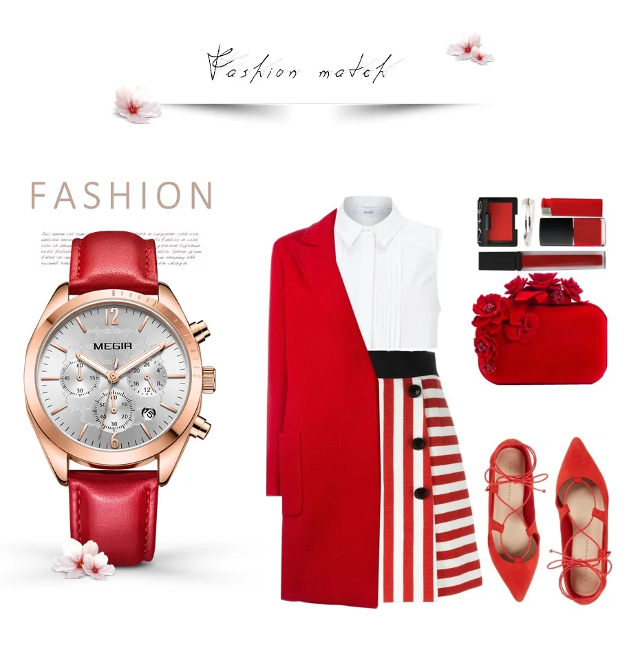 Женские модные часы MEGIR с розовым кожаным ремешком, дамские кварцевые часики, Relogio Feminino Montre Femme Reloj Mujer
