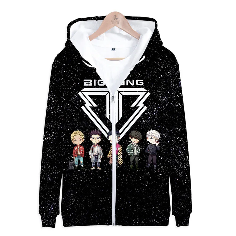 Harajuku BIGBANG kpop молния 3d толстовки кофты для женщин мужчин BIG BANG одежда хип хоп кавайный спортивный костюм плюс размеры