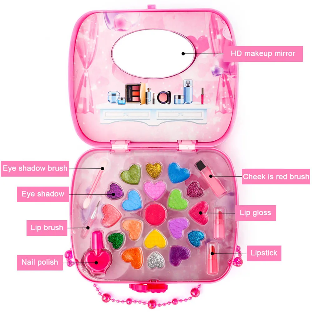 Kids Pretend Play Makeup Toys Set Girls Lipstick Nail Polish Toys Kits Real Washable Princess Cosmetic Set Girls Kitchen Kits