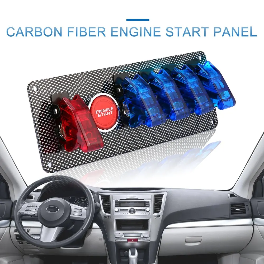 

12V Racing Car Ignition Switch + 4 Blue & 1 Red Toggle Button Panel LED Toggle Professional Switch for Car Modification