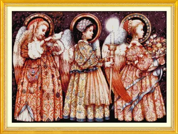 

3 Christmas Eve angels Printed Canvas DMC Counted Chinese Cross Stitch Kits printed Cross-stitch set Embroidery Needlework