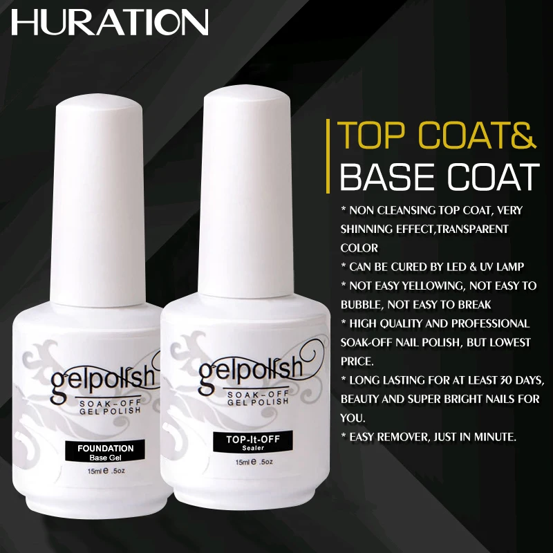 

Huration 15ml New Top and Base Coat Nail Gel Polish Design Colored UV Design Manicure Foundation Nail Art Gel Varnish for Nails