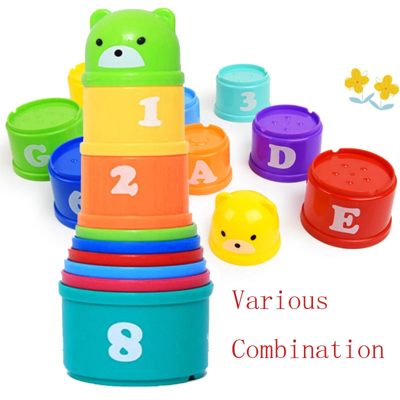 

9pcs Learning Cup Toys Math Numbers Letters Stacking Toy Colorful Cute Stacking Pile Up Cups Plastic ABS Christmas Gift for Kids