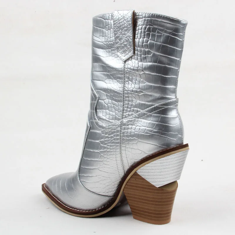 Vangull/ г. Размер 43, модные зимние ковбойские сапоги Вестерн женские ковбойские ботинки женская обувь из искусственной кожи с острым носком и блестками