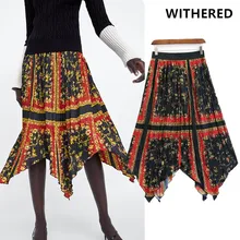 Увядшая Зимняя юбка женская Харадзюку, гофрированная, неровная, с принтом, эластичная талия, свободные юбки faldas mujer moda