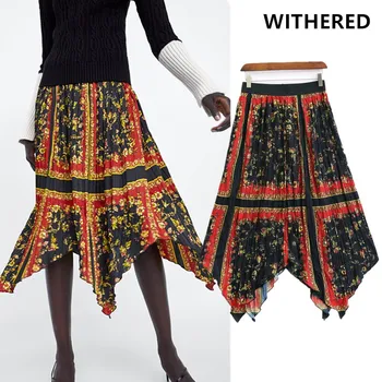 

Withered skirt women harajuku Pin-tuck pleated Irregularity Court print elastic waist loose skirts faldas mujer moda 2 piece set