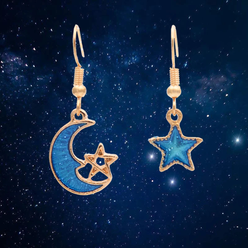 

Fashion Korean Lovely Blue Universe Planet Stars Moon Asymmetry Tassel Earrings For Women Jewelry Dangle Drop Earrings ER4893