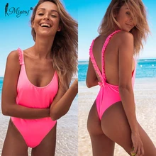 Miyouj сексуальный сплошной цельный купальник с оборками глубокий v-образный вырез сзади купальник со шнуровкой розовый бантик купальный костюм женское бикини с открытой спиной Монокини