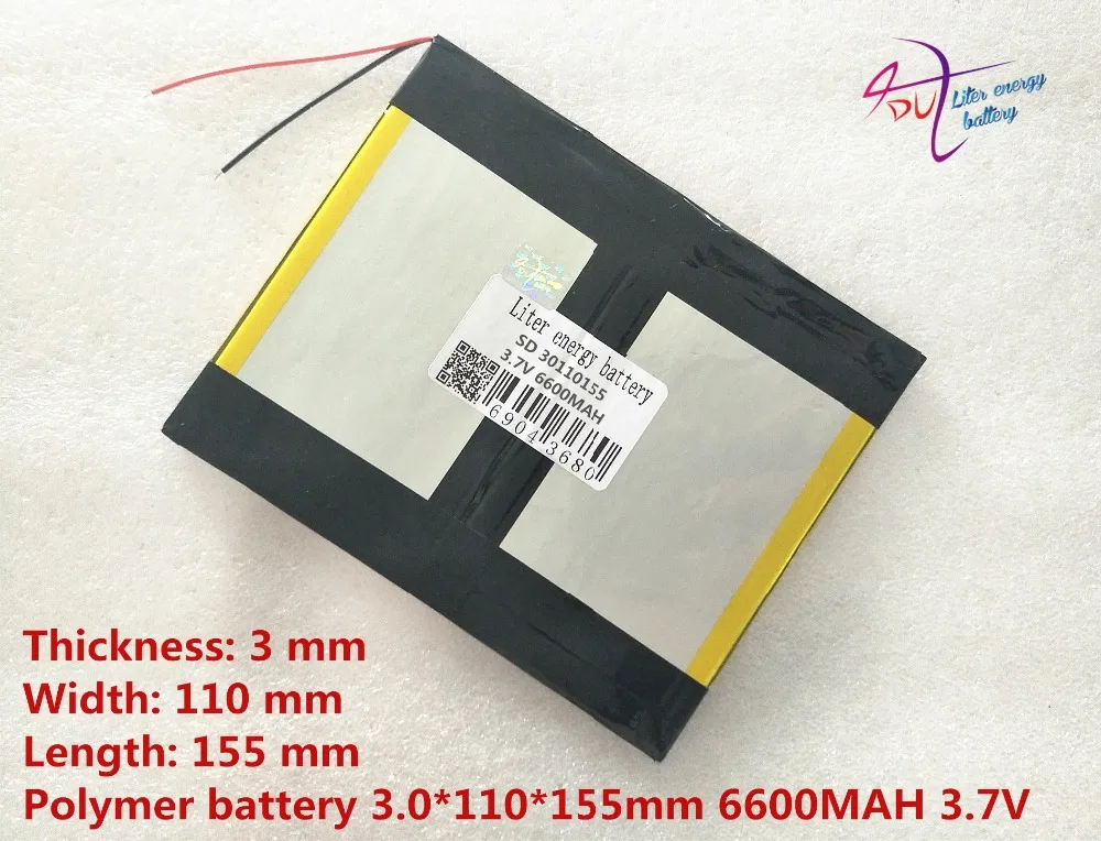 high quality The tablet battery 30110155 6600mah 3.7V Polymer lithium ion / Li ion battery for