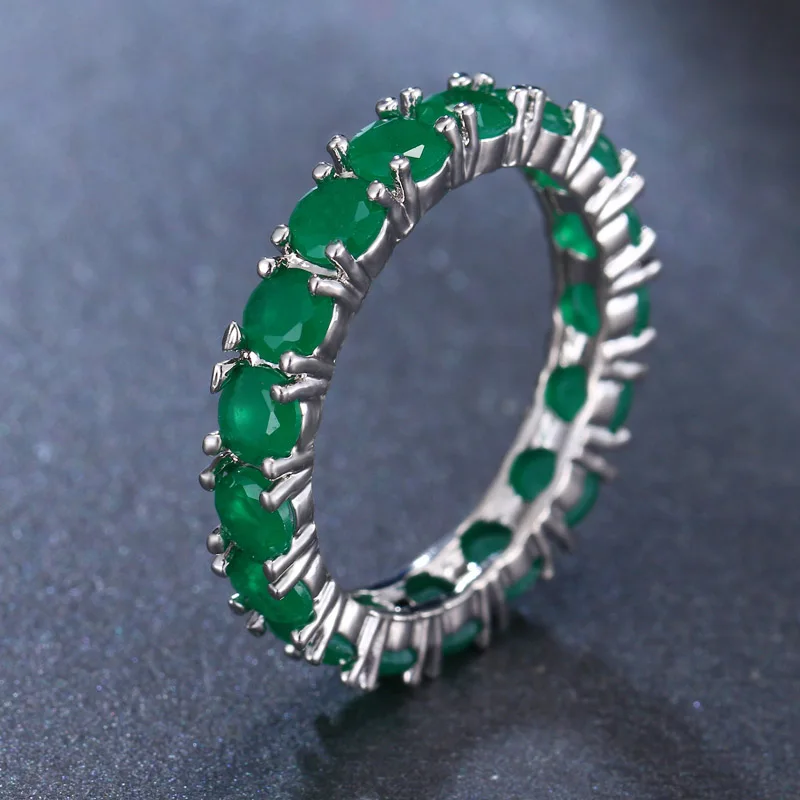 Модное серебряное, золотое, циркониевое обручальное кольцо для женщин, зеленые, синие, красные вечерние кольца для девочек, ювелирное изделие, подарок anillos - Цвет основного камня: Green