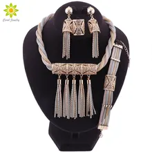 Новые великолепные африканские винтажные наборы ювелирных изделий кисточка золотого цвета ожерелье серьги набор Свадебная Мода Дубай ювелирные изделия для женщин
