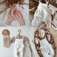 Ins/ г. Европейские летние льняные шорты с оборками для девочек модные комбинезоны одежда для маленьких детей розовый/белый