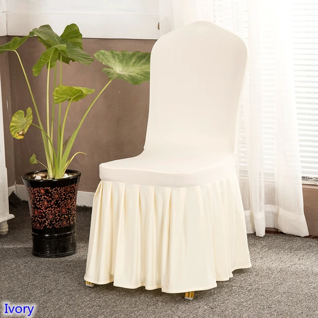 Ivory Colour skirted chair covers spandex lycra universal ruffled chair