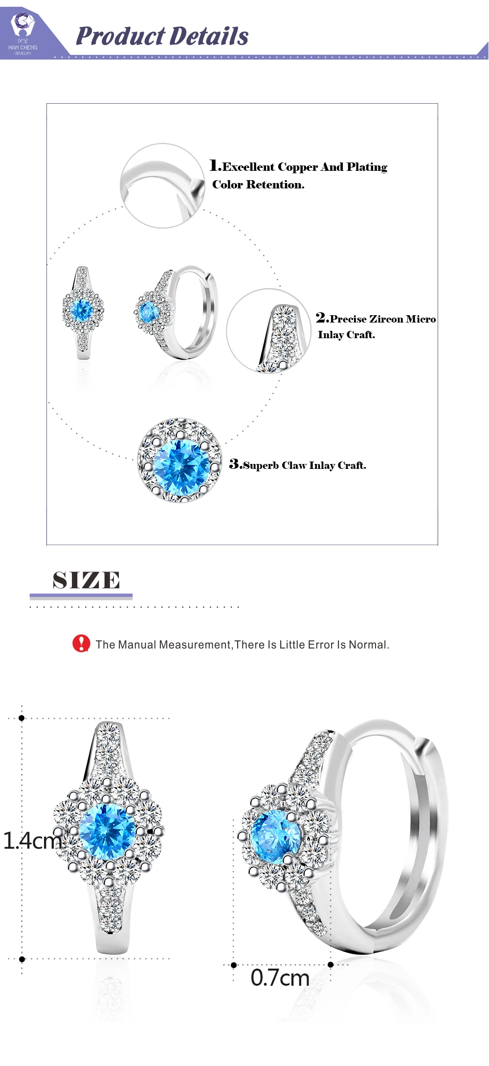 HanCheng новые модные роскошные круглые посеребренные драгоценные камни циркон CZ Круглые маленькие серьги-кольца для женщин ювелирные изделия brincos bijoux