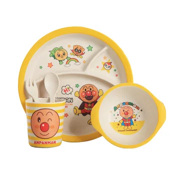 

Cute Partition Dinnerware set,Bamboo fiber children's tableware lunch box Baby eating tableware separates the anti-fall plate