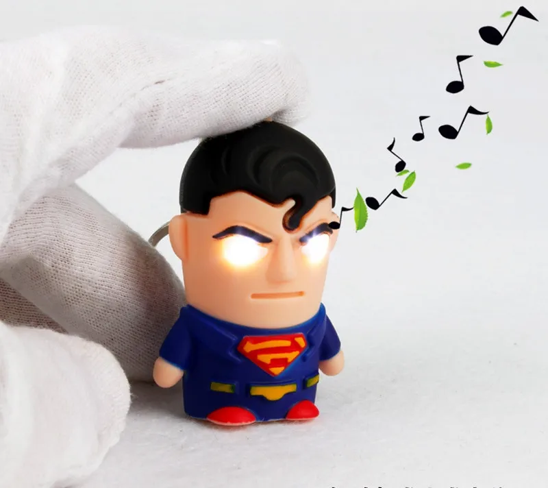 Горячая фильм Бэтмен Супермен фонарик брелок со звуком, мини-фигурка светодиодный брелок