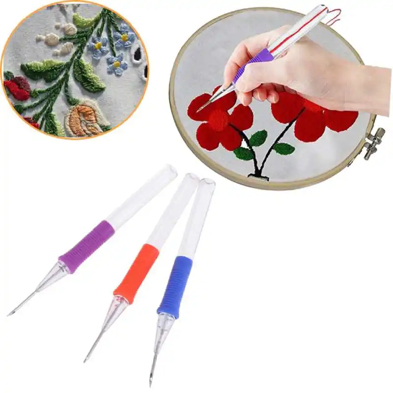 

DIY Hand Embroidery Pen Practical ABS Plastic DIY Crafts Magic Embroidery Pen Set Punch Needle Sewing Accessories