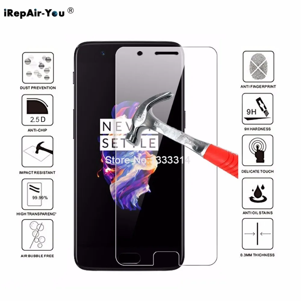 

iRepair-You 2PCS 9H 2.5D Front Screen Tempered Glass For Oneplus X 2 3 3T 5 5T 6 Front Screen Protector Protective Film