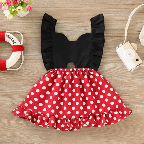 

Summer Newborn Kid Baby Girl Cotton Clothes Sleeveless Dots Casual Dress Tutu Outfit Sundress 3E22