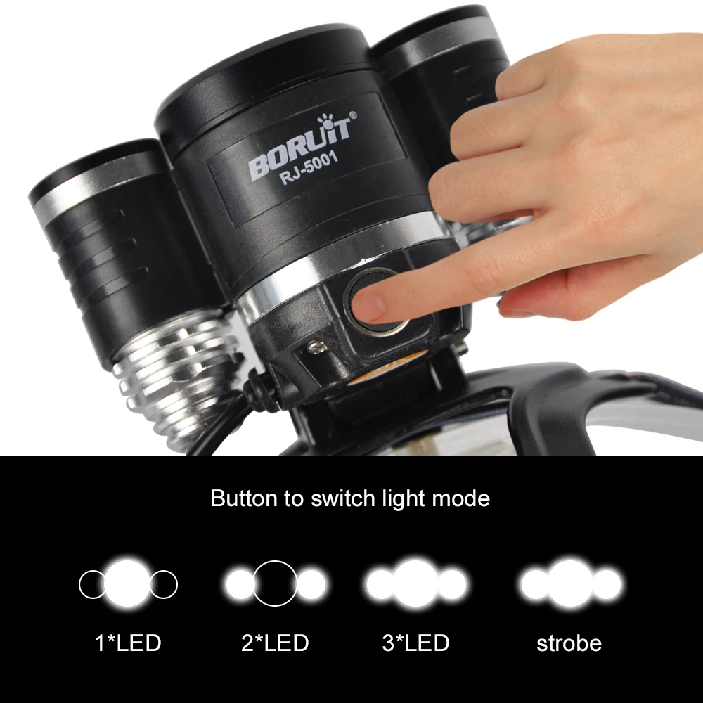 BORUiT XML L2 LED Headlamp Flashlight 4 Modes Lantern Rechargeable Headlight Portable Camping Hunting Head Torch Light 18650  (5)