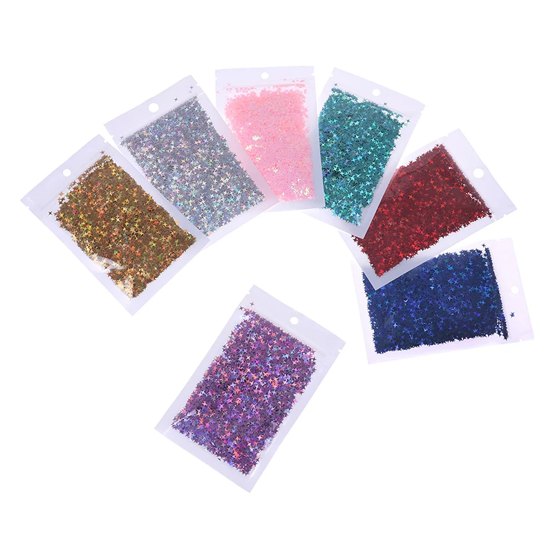 

10g/Pack Crystal Slime Four Star Glitter Ultra-thin Slices Nails Art Tips Box Accessories For Kids Model DIY Decoration Toys