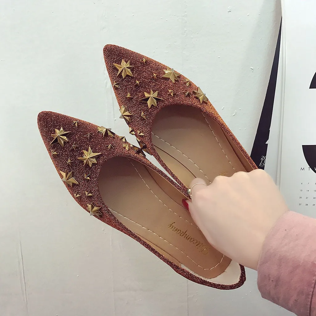 2019 Mocassins Métal Zapatos Profonde De Casual Peu argent Vintage Unique Bling marron Mode Mujer En Printemps Chaussures Étoiles Noir Dames Femmes rprwfP