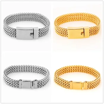 

2 Style 13mm/15mm High Quality Stainless Steel Silver Color Gold Figaro Flat Chain Men's Boy's Bracelet Wristband 8.66"/9" Cool
