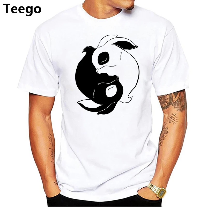 Yin Yang Rabbit Animal Bunny Lover Gift T-Shirt male Perfect Quality Casual Clothes For men T Shirts Short Sleeve Cotton | Мужская