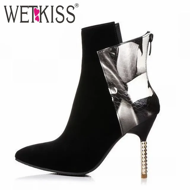 Ankle Boots with Mid Thin Heel and Pointed Toe Fashion Women Shoes with Nubuck Materail and Large Size Ankle Boots with Mid Thin Heel and Pointed Toe Fashion Women Shoes with Nubuck Materail and Large Size