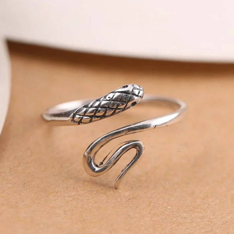 

MloveAcc 925 Sterling Silver Small Snake Adjustable Open Rings for Women Vintage Sterling Silver Jewelry