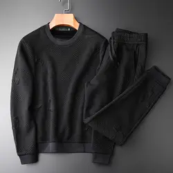 Minglu Толстовка для мужчин осень и зима жаккардовая ткань добавить бархат черный толстовки с брюки для девочек модные Slim Fit Спорт